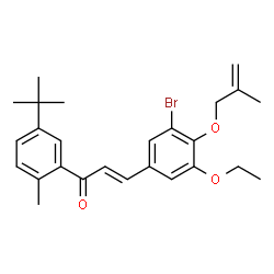 ChemSpider 2D Image | (2E)-3-{3-Bromo-5-ethoxy-4-[(2-methyl-2-propen-1-yl)oxy]phenyl}-1-[2-methyl-5-(2-methyl-2-propanyl)phenyl]-2-propen-1-one | C26H31BrO3