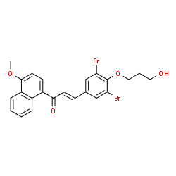 ChemSpider 2D Image | (2E)-3-[3,5-Dibromo-4-(3-hydroxypropoxy)phenyl]-1-(4-methoxy-1-naphthyl)-2-propen-1-one | C23H20Br2O4