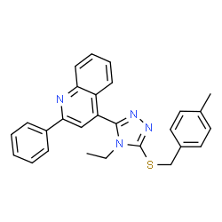 ChemSpider 2D Image | 4-{4-Ethyl-5-[(4-methylbenzyl)sulfanyl]-4H-1,2,4-triazol-3-yl}-2-phenylquinoline | C27H24N4S