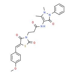 ChemSpider 2D Image | N-(1,5-Dimethyl-3-oxo-2-phenyl-2,3-dihydro-1H-pyrazol-4-yl)-3-[(5Z)-5-(4-methoxybenzylidene)-2,4-dioxo-1,3-thiazolidin-3-yl]propanamide | C25H24N4O5S
