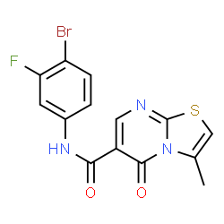 ChemSpider 2D Image | N-(4-Bromo-3-fluorophenyl)-3-methyl-5-oxo-5H-[1,3]thiazolo[3,2-a]pyrimidine-6-carboxamide | C14H9BrFN3O2S