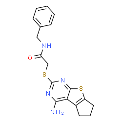 ChemSpider 2D Image | 2-[(4-Amino-6,7-dihydro-5H-cyclopenta[4,5]thieno[2,3-d]pyrimidin-2-yl)sulfanyl]-N-benzylacetamide | C18H18N4OS2