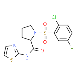 ChemSpider 2D Image | 1-[(2-Chloro-5-fluorophenyl)sulfonyl]-N-1,3-thiazol-2-ylprolinamide | C14H13ClFN3O3S2