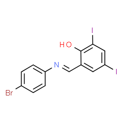 ChemSpider 2D Image | 2-{(E)-[(4-Bromophenyl)imino]methyl}-4,6-diiodophenol | C13H8BrI2NO
