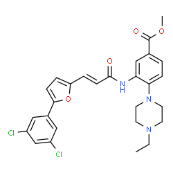 ChemSpider 2D Image | Methyl 3-({(2E)-3-[5-(3,5-dichlorophenyl)-2-furyl]-2-propenoyl}amino)-4-(4-ethyl-1-piperazinyl)benzoate | C27H27Cl2N3O4