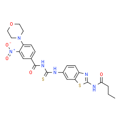 ChemSpider 2D Image | N-{[2-(Butyrylamino)-1,3-benzothiazol-6-yl]carbamothioyl}-4-(4-morpholinyl)-3-nitrobenzamide | C23H24N6O5S2