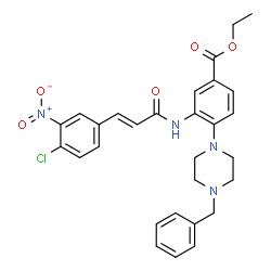 ChemSpider 2D Image | Ethyl 4-(4-benzyl-1-piperazinyl)-3-{[(2E)-3-(4-chloro-3-nitrophenyl)-2-propenoyl]amino}benzoate | C29H29ClN4O5