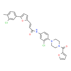 ChemSpider 2D Image | (2E)-N-{3-Chloro-4-[4-(2-furoyl)-1-piperazinyl]phenyl}-3-[5-(3-chloro-4-methylphenyl)-2-furyl]acrylamide | C29H25Cl2N3O4