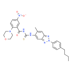 ChemSpider 2D Image | N-{[2-(4-Butylphenyl)-6-methyl-2H-benzotriazol-5-yl]carbamothioyl}-2-(4-morpholinyl)-5-nitrobenzamide | C29H31N7O4S