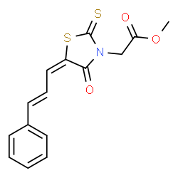 ChemSpider 2D Image | Methyl {(5E)-4-oxo-5-[(2E)-3-phenyl-2-propen-1-ylidene]-2-thioxo-1,3-thiazolidin-3-yl}acetate | C15H13NO3S2