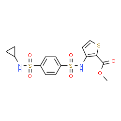 ChemSpider 2D Image | Methyl 3-({[4-(cyclopropylsulfamoyl)phenyl]sulfonyl}amino)-2-thiophenecarboxylate | C15H16N2O6S3