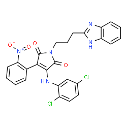 ChemSpider 2D Image | 1-[3-(1H-Benzimidazol-2-yl)propyl]-3-[(2,5-dichlorophenyl)amino]-4-(2-nitrophenyl)-1H-pyrrole-2,5-dione | C26H19Cl2N5O4