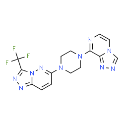 ChemSpider 2D Image | 6-[4-([1,2,4]Triazolo[4,3-a]pyrazin-8-yl)-1-piperazinyl]-3-(trifluoromethyl)[1,2,4]triazolo[4,3-b]pyridazine | C15H13F3N10