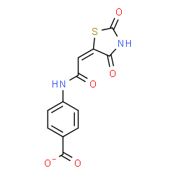 ChemSpider 2D Image | 4-{[(2E)-2-(2,4-Dioxo-1,3-thiazolidin-5-ylidene)acetyl]amino}benzoate | C12H7N2O5S