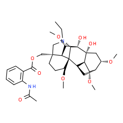 ChemSpider 2D Image | [(6beta,14beta,16beta)-20-Ethyl-7,8-dihydroxy-1,6,14,16-tetramethoxyaconitan-4-yl]methyl 2-acetamidobenzoate | C34H48N2O9