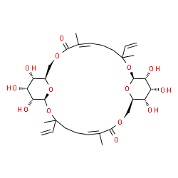 ChemSpider 2D Image | (1S,6Z,11R,12S,13R,14R,15S,20Z,25R,26S,27R,28R)-12,13,14,26,27,28-Hexahydroxy-3,7,17,21-tetramethyl-3,17-divinyl-2,9,16,23,29,30-hexaoxatricyclo[23.3.1.1~11,15~]triaconta-6,20-diene-8,22-dione (non-pr
eferred name) | C32H48O14
