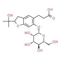 ChemSpider 2D Image | 3-[2-(2-Hydroxy-2-propanyl)-6-(beta-D-mannopyranosyloxy)-2,3-dihydro-1-benzofuran-5-yl]propanoic acid | C20H28O10