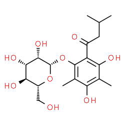 ChemSpider 2D Image | 3,5-Dihydroxy-2,4-dimethyl-6-(3-methylbutanoyl)phenyl beta-D-mannopyranoside | C19H28O9