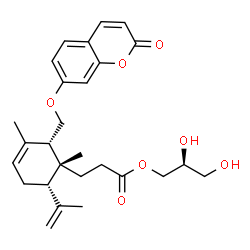 ChemSpider 2D Image | (2S)-2,3-Dihydroxypropyl 3-[(1R,2S,6S)-6-isopropenyl-1,3-dimethyl-2-{[(2-oxo-2H-chromen-7-yl)oxy]methyl}-3-cyclohexen-1-yl]propanoate | C27H34O7