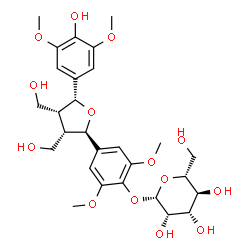 ChemSpider 2D Image | 4-[(2R,3S,4R,5R)-5-(4-Hydroxy-3,5-dimethoxyphenyl)-3,4-bis(hydroxymethyl)tetrahydro-2-furanyl]-2,6-dimethoxyphenyl beta-D-mannopyranoside | C28H38O14