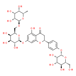 ChemSpider 2D Image | (2R)-5-Hydroxy-2-[4-(beta-D-mannopyranosyloxy)phenyl]-4-oxo-3,4-dihydro-2H-chromen-7-yl 6-O-(6-deoxy-alpha-L-talopyranosyl)-beta-D-galactopyranoside | C33H42O19