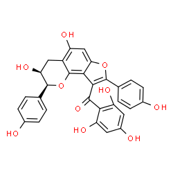 ChemSpider 2D Image | [(2S,3S)-3,5-Dihydroxy-2,8-bis(4-hydroxyphenyl)-3,4-dihydro-2H-furo[2,3-h]chromen-9-yl](2,4,6-trihydroxyphenyl)methanone | C30H22O10
