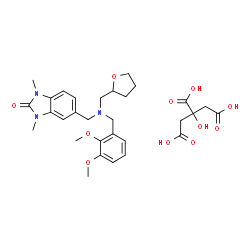 ChemSpider 2D Image | 5-{[(2,3-Dimethoxybenzyl)(tetrahydro-2-furanylmethyl)amino]methyl}-1,3-dimethyl-1,3-dihydro-2H-benzimidazol-2-one 2-hydroxy-1,2,3-propanetricarboxylate (1:1) | C30H39N3O11