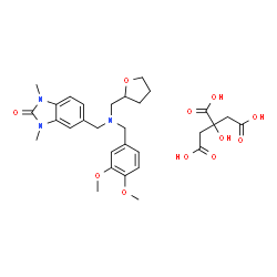 ChemSpider 2D Image | 5-{[(3,4-Dimethoxybenzyl)(tetrahydro-2-furanylmethyl)amino]methyl}-1,3-dimethyl-1,3-dihydro-2H-benzimidazol-2-one 2-hydroxy-1,2,3-propanetricarboxylate (1:1) | C30H39N3O11