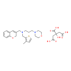 ChemSpider 2D Image | N-(2H-Chromen-3-ylmethyl)-N-[(3-methyl-2-thienyl)methyl]-3-(4-morpholinyl)-1-propanamine 2-hydroxy-1,2,3-propanetricarboxylate (1:1) | C29H38N2O9S