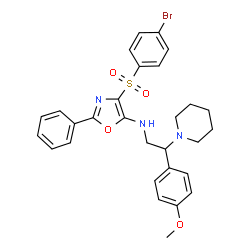 ChemSpider 2D Image | 4-[(4-Bromophenyl)sulfonyl]-N-[2-(4-methoxyphenyl)-2-(1-piperidinyl)ethyl]-2-phenyl-1,3-oxazol-5-amine | C29H30BrN3O4S