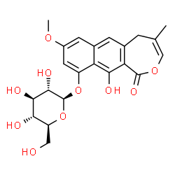ChemSpider 2D Image | 11-Hydroxy-8-methoxy-4-methyl-1-oxo-1,5-dihydronaphtho[2,3-c]oxepin-10-yl beta-L-glucopyranoside | C22H24O10