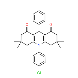 ChemSpider 2D Image | 10-(4-Chlorophenyl)-3,3,6,6-tetramethyl-9-(4-methylphenyl)-3,4,6,7,9,10-hexahydro-1,8(2H,5H)-acridinedione | C30H32ClNO2