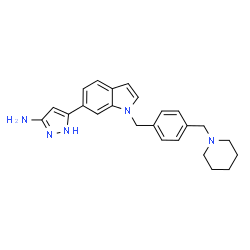 ChemSpider 2D Image | 5-{1-[4-(1-Piperidinylmethyl)benzyl]-1H-indol-6-yl}-1H-pyrazol-3-amine | C24H27N5