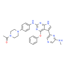 ChemSpider 2D Image | 1-{4-[4-({5-[6-(Methylamino)-2-pyrazinyl]-4-phenoxy-7H-pyrrolo[2,3-d]pyrimidin-2-yl}amino)phenyl]-1-piperazinyl}ethanone | C29H29N9O2