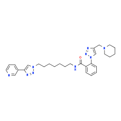 ChemSpider 2D Image | 2-[4-(1-Piperidinylmethyl)-1H-1,2,3-triazol-1-yl]-N-{7-[4-(3-pyridinyl)-1H-1,2,3-triazol-1-yl]heptyl}benzamide | C29H37N9O