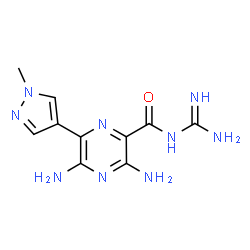 ChemSpider 2D Image | 3,5-Diamino-N-carbamimidoyl-6-(1-methyl-1H-pyrazol-4-yl)-2-pyrazinecarboxamide | C10H13N9O