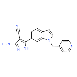 ChemSpider 2D Image | 3-Amino-5-[1-(4-pyridinylmethyl)-1H-indol-6-yl]-1H-pyrazole-4-carbonitrile | C18H14N6