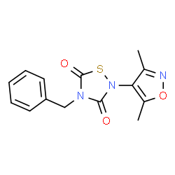 ChemSpider 2D Image | 4-Benzyl-2-(3,5-dimethyl-1,2-oxazol-4-yl)-1,2,4-thiadiazolidine-3,5-dione | C14H13N3O3S