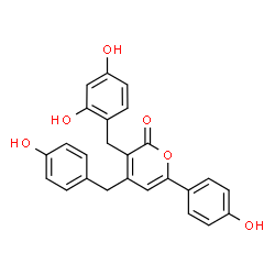 ChemSpider 2D Image | 3-(2,4-Dihydroxybenzyl)-4-(4-hydroxybenzyl)-6-(4-hydroxyphenyl)-2H-pyran-2-one | C25H20O6