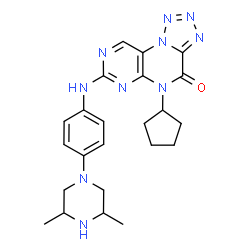 ChemSpider 2D Image | 5-Cyclopentyl-7-{[4-(3,5-dimethyl-1-piperazinyl)phenyl]amino}tetrazolo[1,5-f]pteridin-4(5H)-one | C23H28N10O