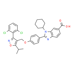 ChemSpider 2D Image | 1-Cyclohexyl-2-(4-{[3-(2,6-dichlorophenyl)-5-isopropyl-1,2-oxazol-4-yl]methoxy}phenyl)-1H-benzimidazole-6-carboxylic acid | C33H31Cl2N3O4