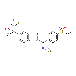 ChemSpider 2D Image | 2-[4-(Ethylsulfonyl)phenyl]-N-[4-(1,1,1,3,3,3-hexafluoro-2-hydroxy-2-propanyl)phenyl]-2-[(methylsulfonyl)amino]acetamide | C20H20F6N2O6S2