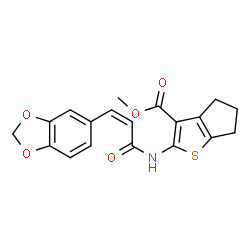 ChemSpider 2D Image | Methyl 2-{[(2Z)-3-(1,3-benzodioxol-5-yl)-2-propenoyl]amino}-5,6-dihydro-4H-cyclopenta[b]thiophene-3-carboxylate | C19H17NO5S