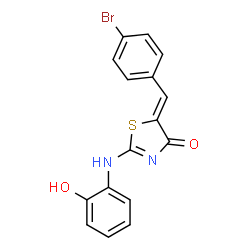 ChemSpider 2D Image | (5Z)-5-(4-Bromobenzylidene)-2-[(2-hydroxyphenyl)amino]-1,3-thiazol-4(5H)-one | C16H11BrN2O2S