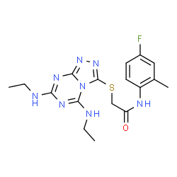 ChemSpider 2D Image | 2-{[5,7-Bis(ethylamino)[1,2,4]triazolo[4,3-a][1,3,5]triazin-3-yl]sulfanyl}-N-(4-fluoro-2-methylphenyl)acetamide | C17H21FN8OS