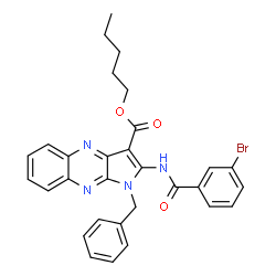 ChemSpider 2D Image | Pentyl 1-benzyl-2-[(3-bromobenzoyl)amino]-1H-pyrrolo[2,3-b]quinoxaline-3-carboxylate | C30H27BrN4O3