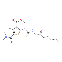 ChemSpider 2D Image | Methyl 5-(dimethylcarbamoyl)-2-{[(2-hexanoylhydrazino)carbothioyl]amino}-4-methylthiophene-3-carboxylate | C17H26N4O4S2
