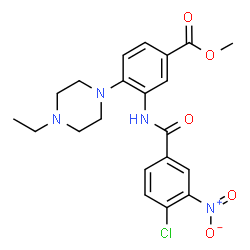 ChemSpider 2D Image | Methyl 3-[(4-chloro-3-nitrobenzoyl)amino]-4-(4-ethyl-1-piperazinyl)benzoate | C21H23ClN4O5