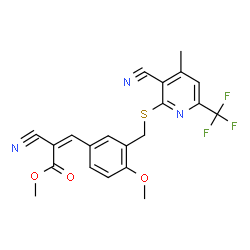 ChemSpider 2D Image | Methyl (2Z)-2-cyano-3-[3-({[3-cyano-4-methyl-6-(trifluoromethyl)-2-pyridinyl]sulfanyl}methyl)-4-methoxyphenyl]acrylate | C21H16F3N3O3S