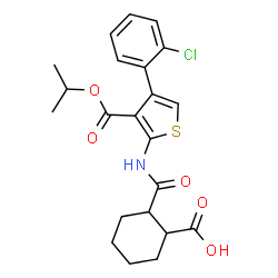 ChemSpider 2D Image | 2-{[4-(2-Chlorophenyl)-3-(isopropoxycarbonyl)-2-thienyl]carbamoyl}cyclohexanecarboxylic acid | C22H24ClNO5S